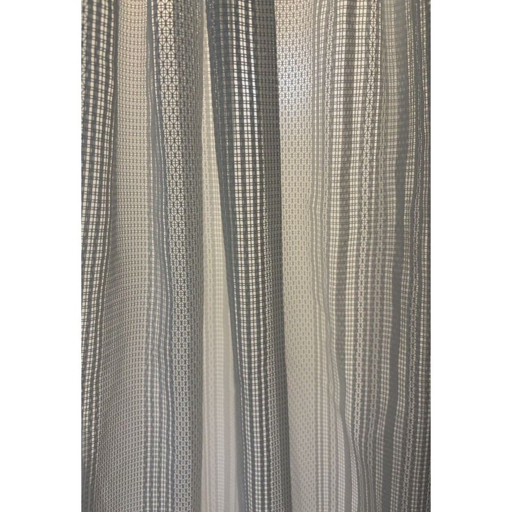 VTG 1970s Off White Open Weave Sheer Drapery Curtain 3 Panels Geometric Stripe